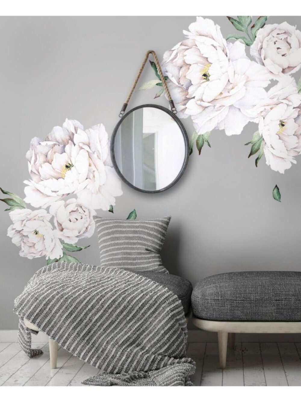 Elegant Peony Flower Wall Sticker - White Floral Decal for Home Decor
